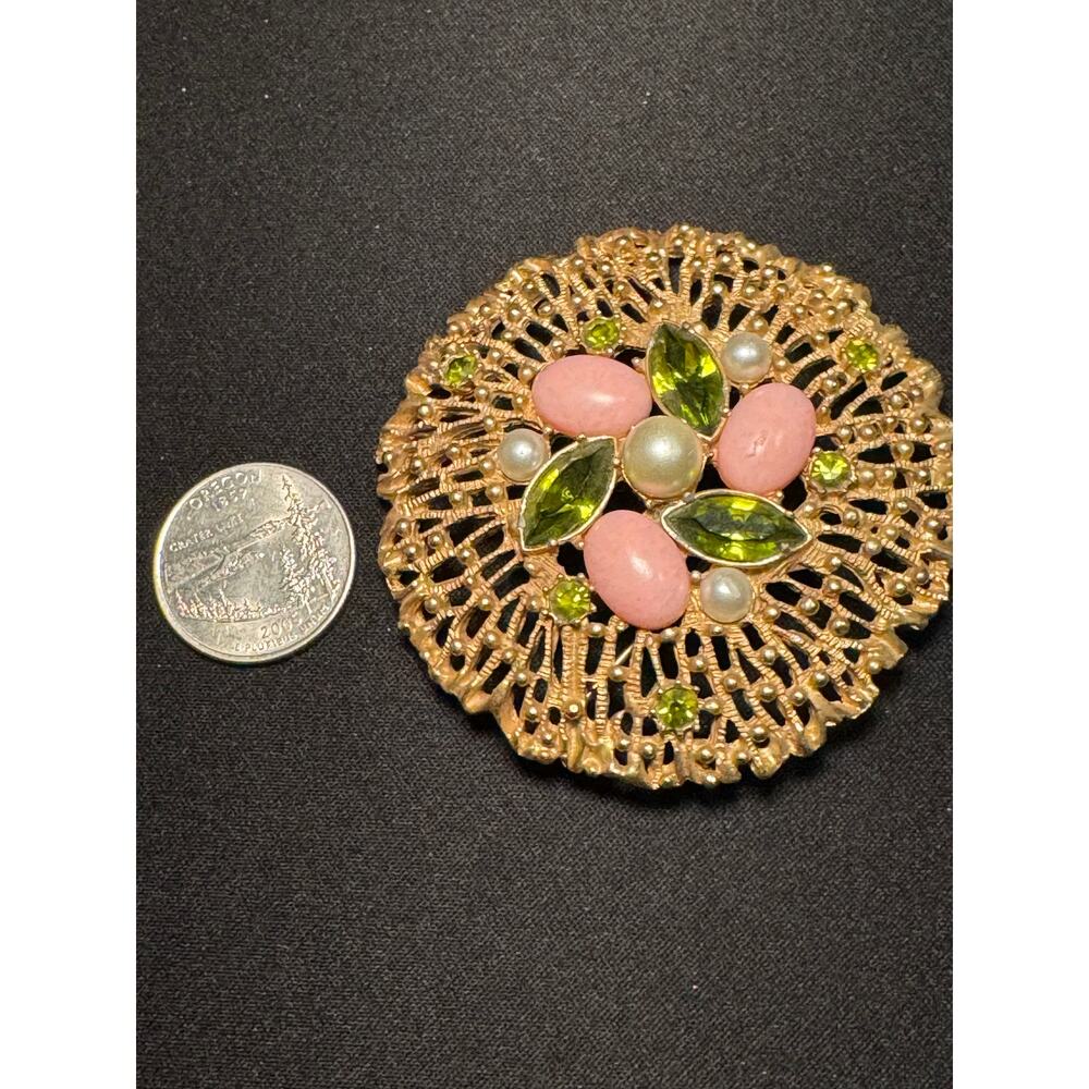 Vintage Sarah Coventry Splendor Brooch Gold Tone Filigree - Picture 3 of 5
